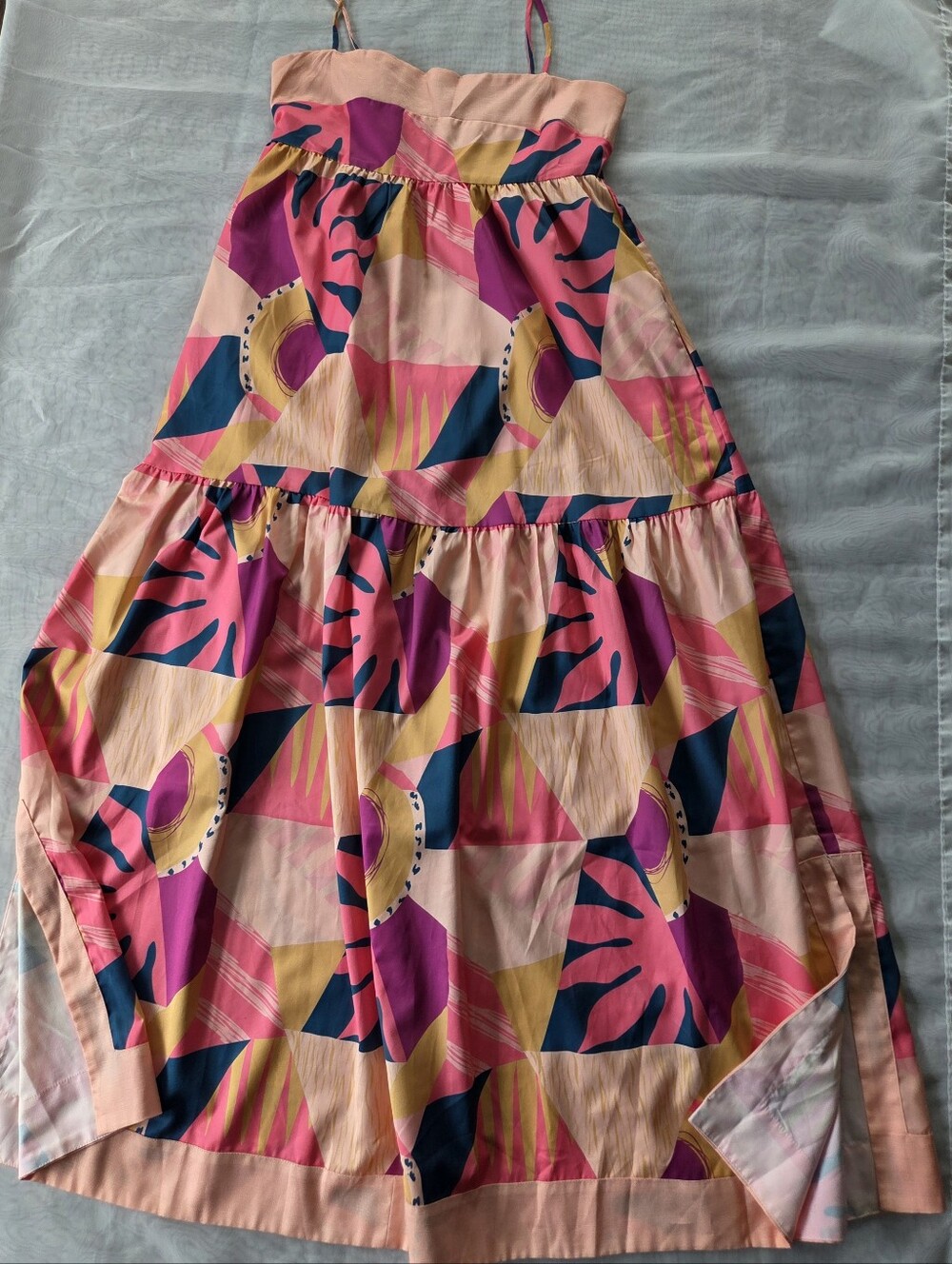 Women’s Pink Geo-Print Tiered Midi Dress